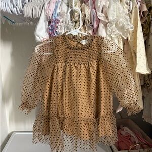 Zara polka dot gold tulle smocked dress 9-12 months